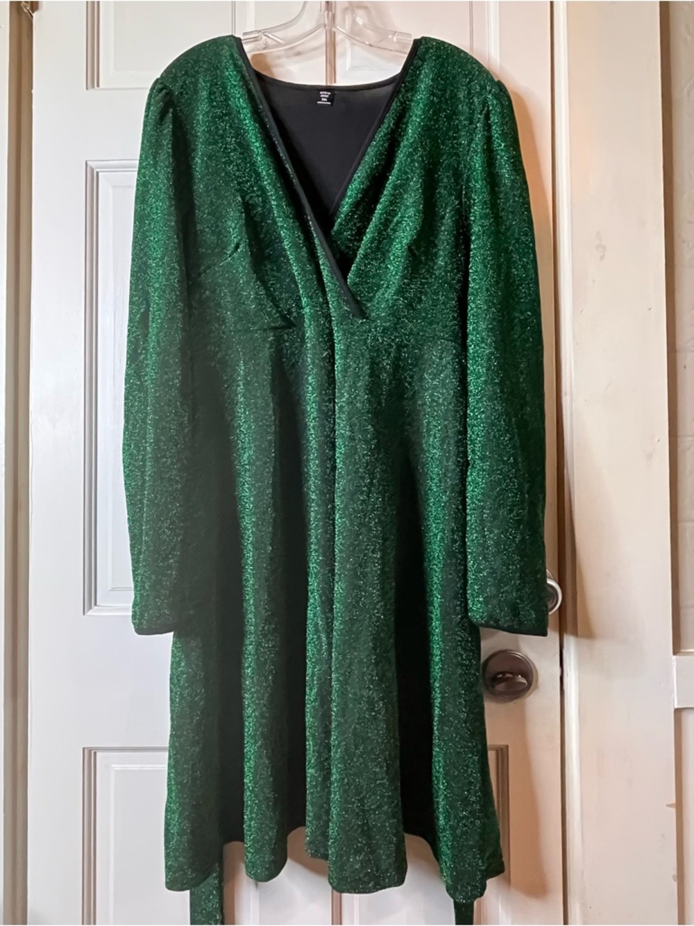 SHEIN Shimmering Forest Green Wrap Long Sleeve Dress